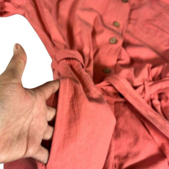 Free People Romper Coral Size XS Button Down Short Sleeve Belted Sinched Waist - Picture 9 of 13